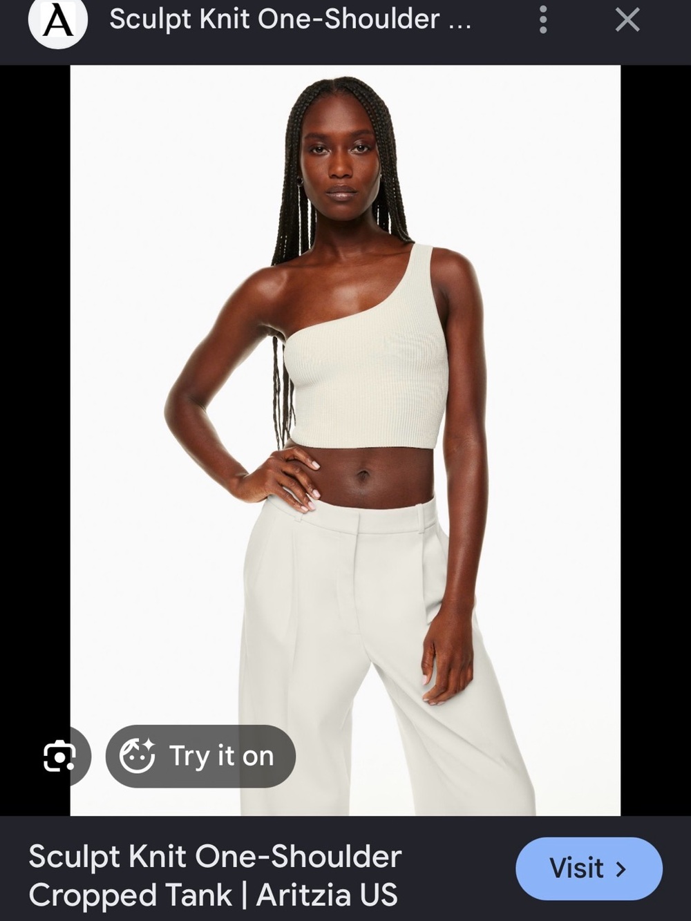 Aritzia One-Shoulder Sculpt Knit Cropped Tank - Cream